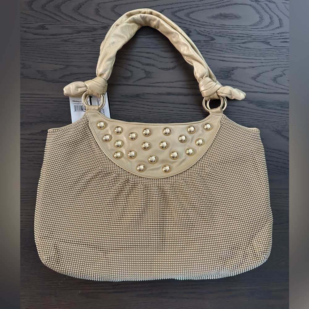 Whiting & Davis Matte Gold Shoulder Purse, NWT, Flaws from Storage, Genuine